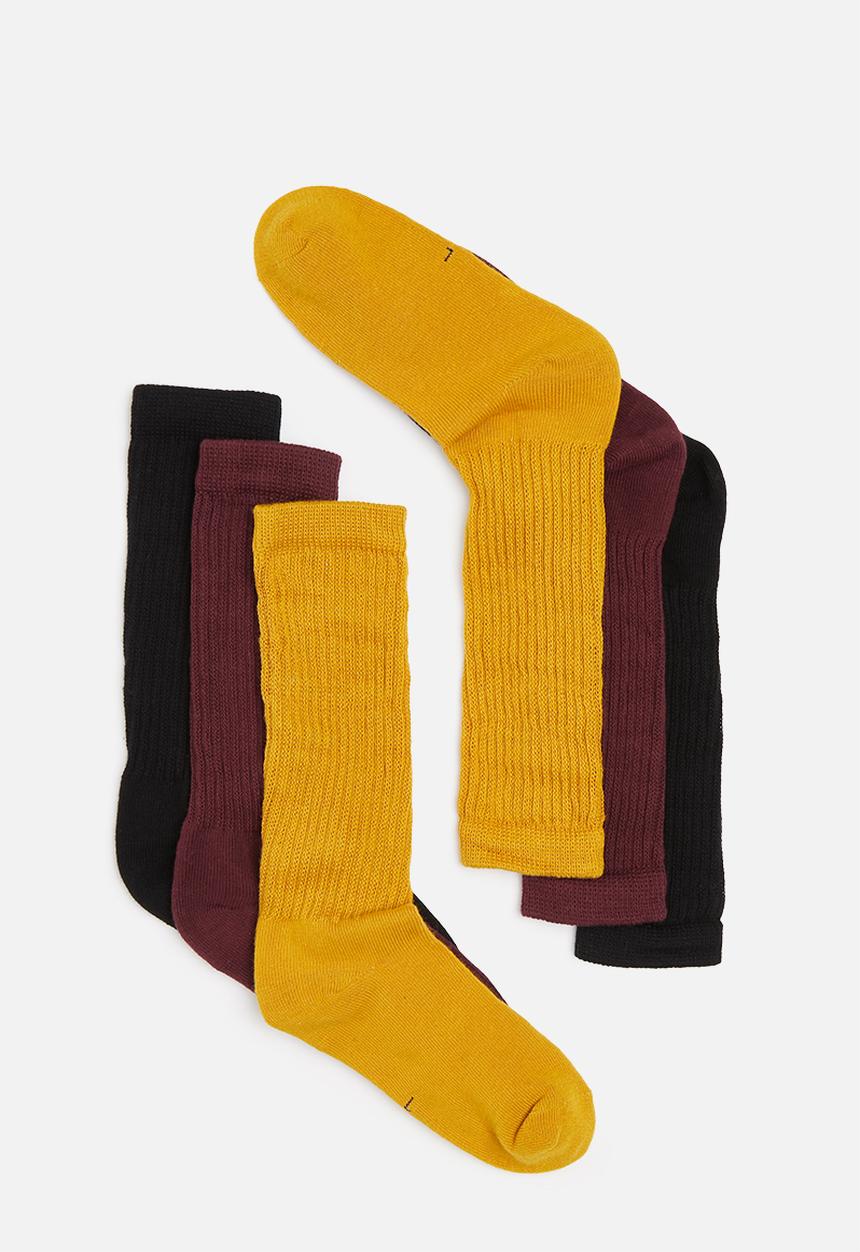 Rebel Republic - 3 pack socks - mustard, maroon & black
