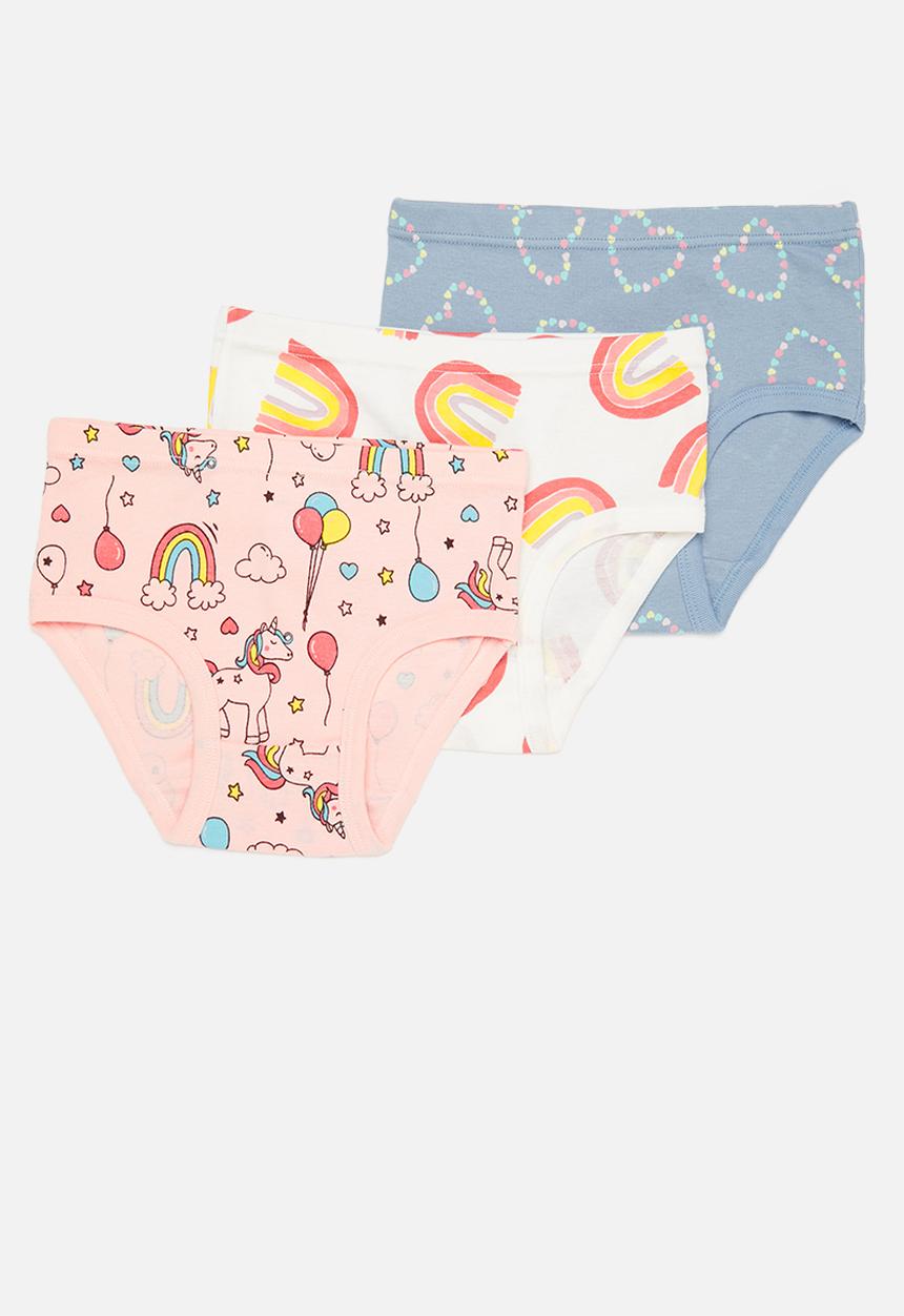Pop Candy - Girls 3 pack rainbows & hearts panty set - multi