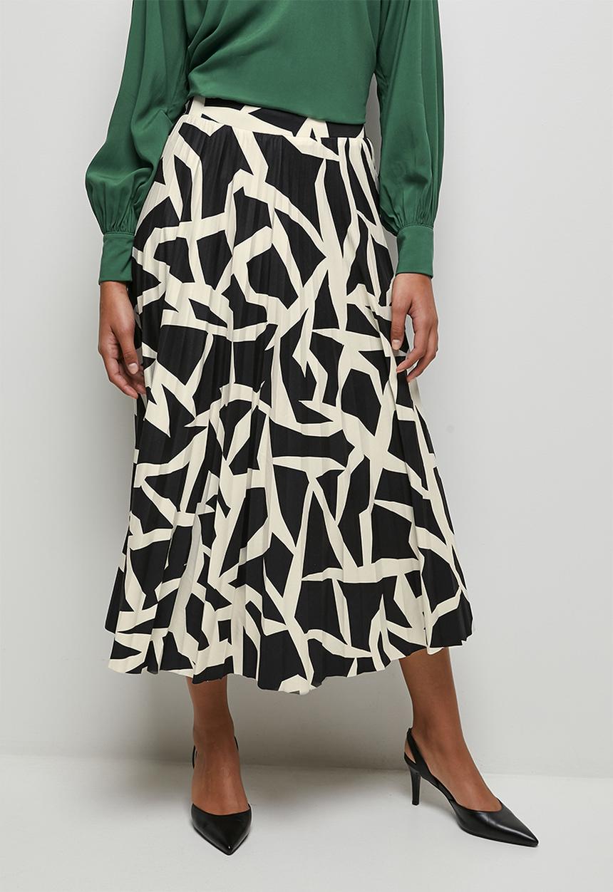edit - Printed knit pleated midi skirt - mono graphic