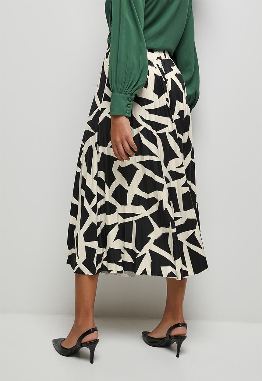 edit - Printed knit pleated midi skirt - mono graphic