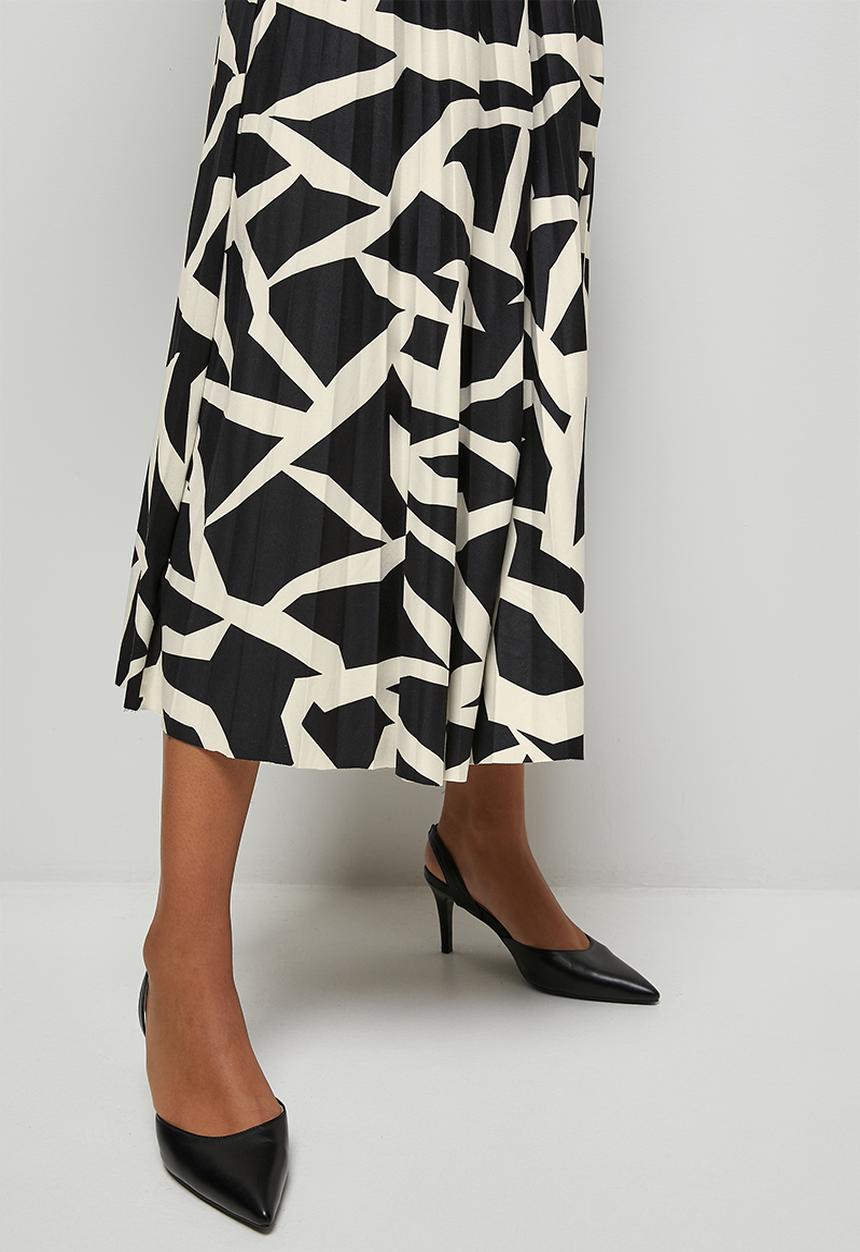 edit - Printed knit pleated midi skirt - mono graphic