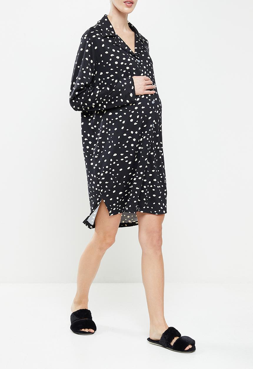 edit Maternity - Maternity knit soft touch sleep shirt - blue & ivory spot