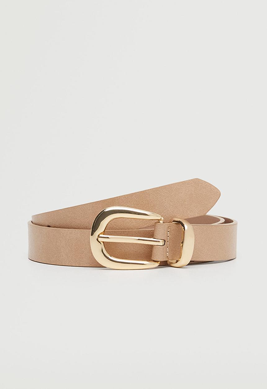 MANGO - Buckle skinny belt - ecru