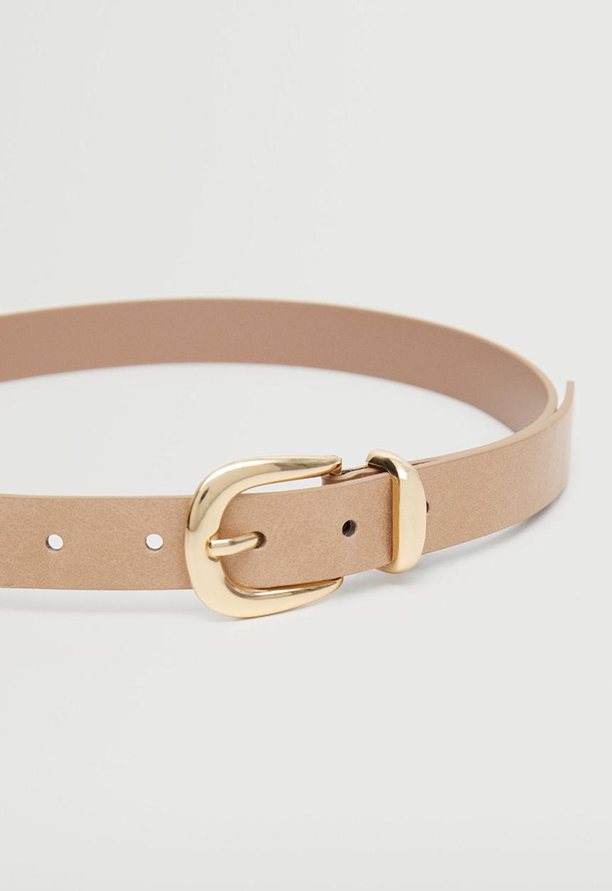 MANGO - Buckle skinny belt - ecru