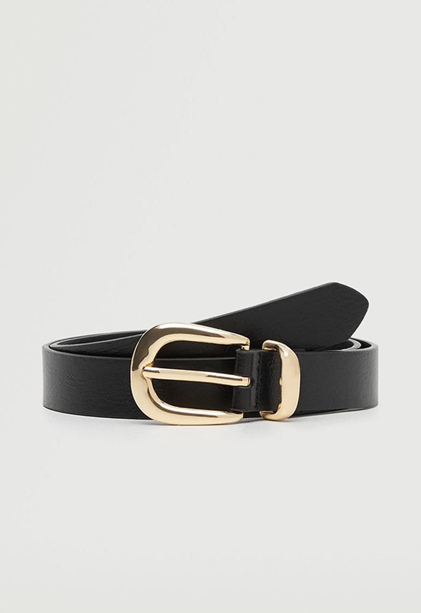 MANGO - Buckle skinny belt - black