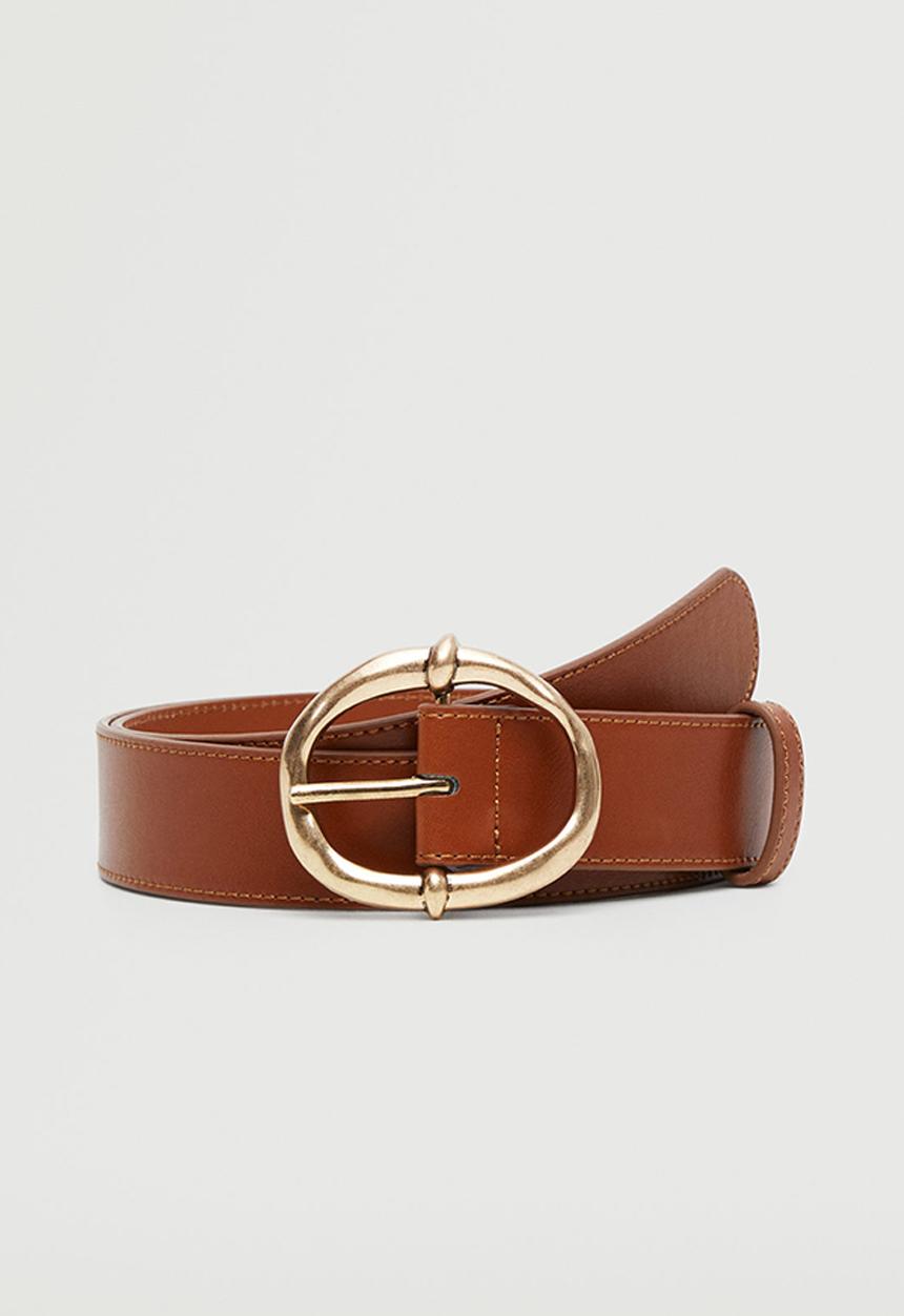 MANGO - Metal buckle belt - medium brown