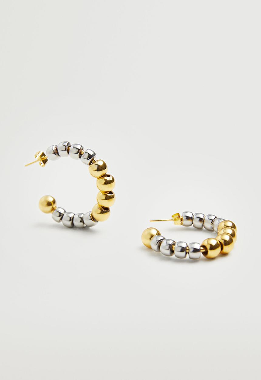 MANGO - Bead hoop earrings - gold & silver 