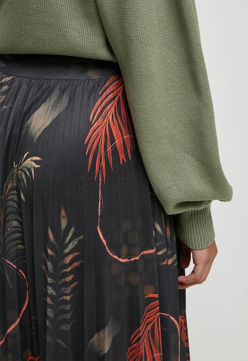 edit - Printed knit pleated midi skirt - dark foliage