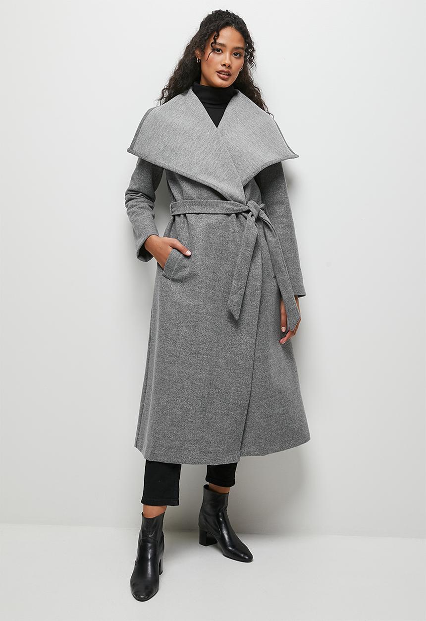 edit - Wide collar long melton - grey melange 