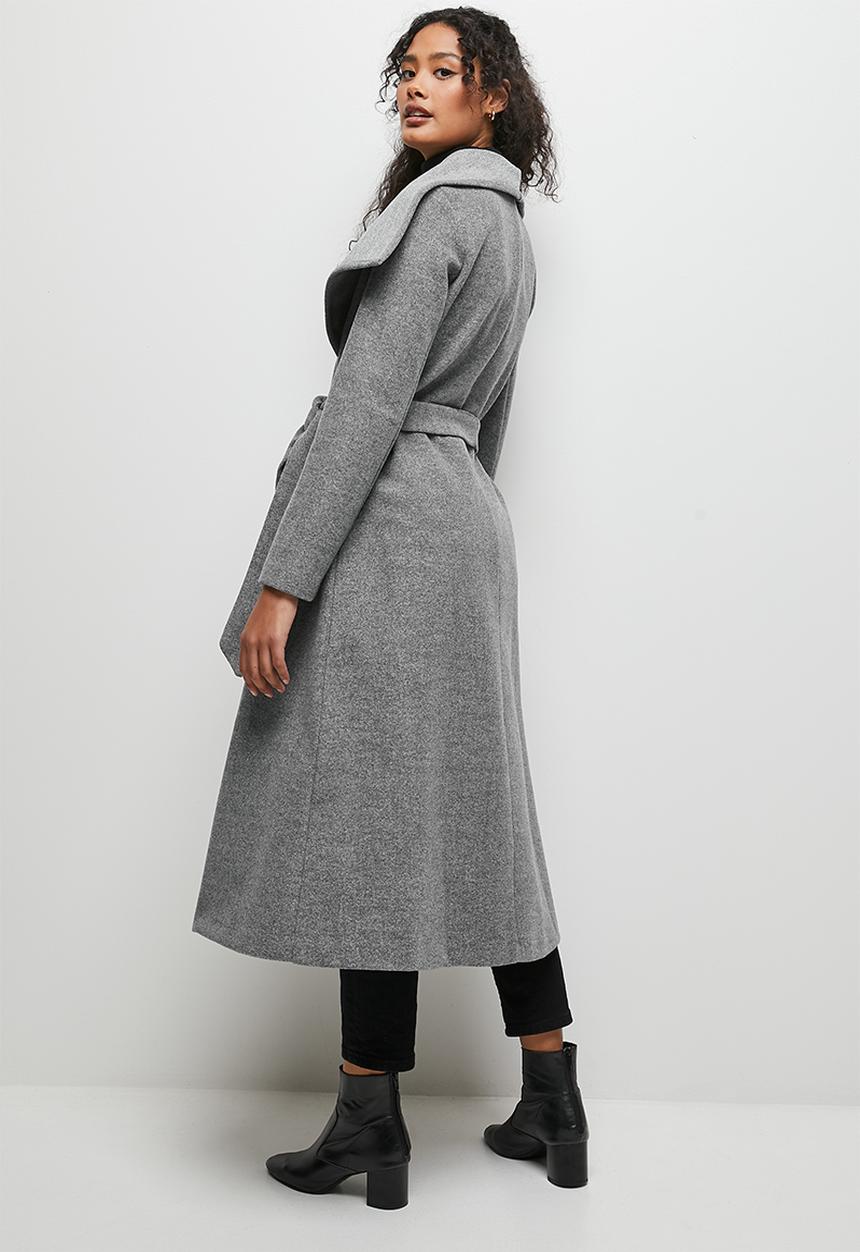 edit - Wide collar long melton - grey melange 