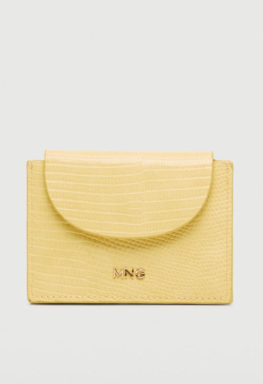 MANGO - Snake effect cardholder - pastel yellow