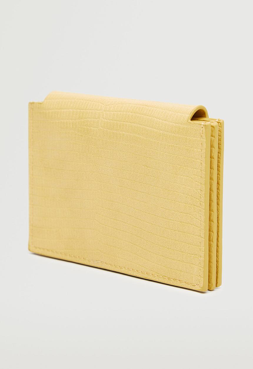 MANGO - Snake effect cardholder - pastel yellow