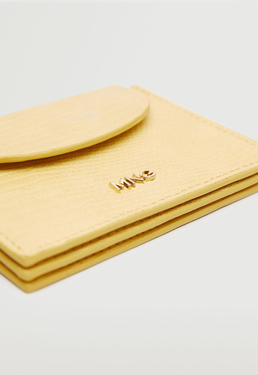 MANGO - Snake effect cardholder - pastel yellow
