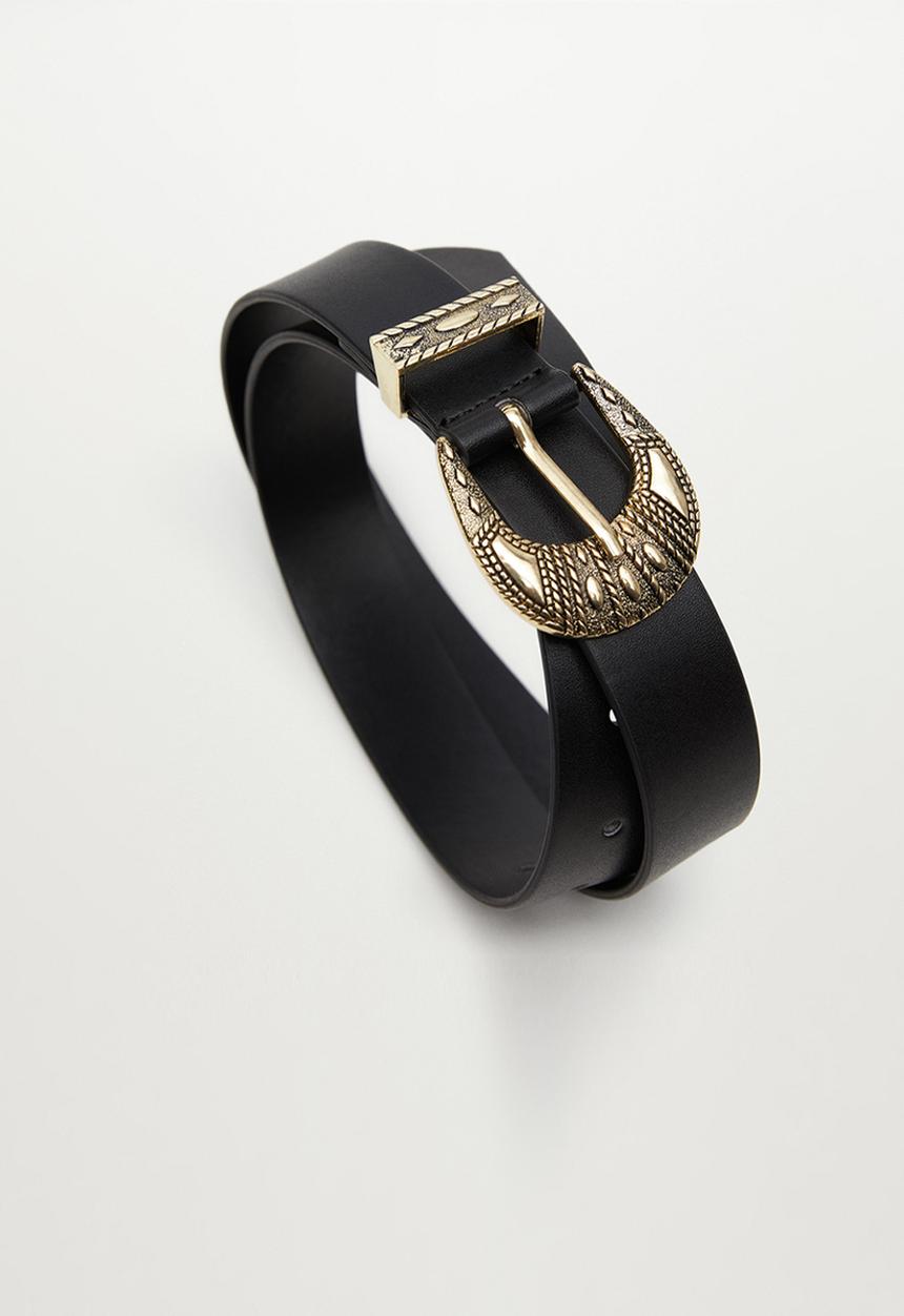 MANGO - Embossed buckle belt - black