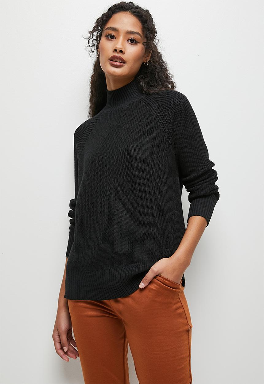 edit - Highneck raglan ribbed jumper - black