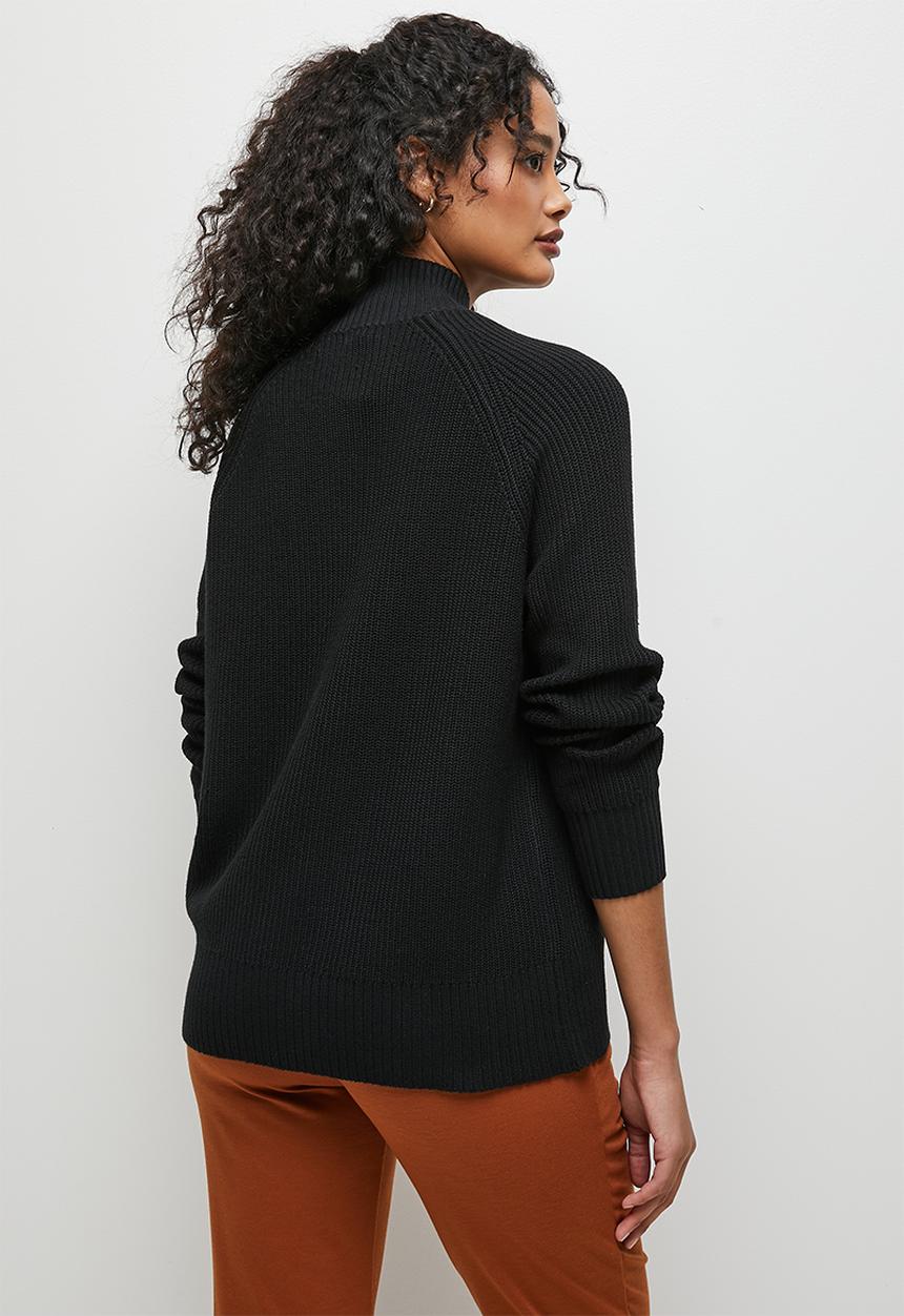 edit - Highneck raglan ribbed jumper - black