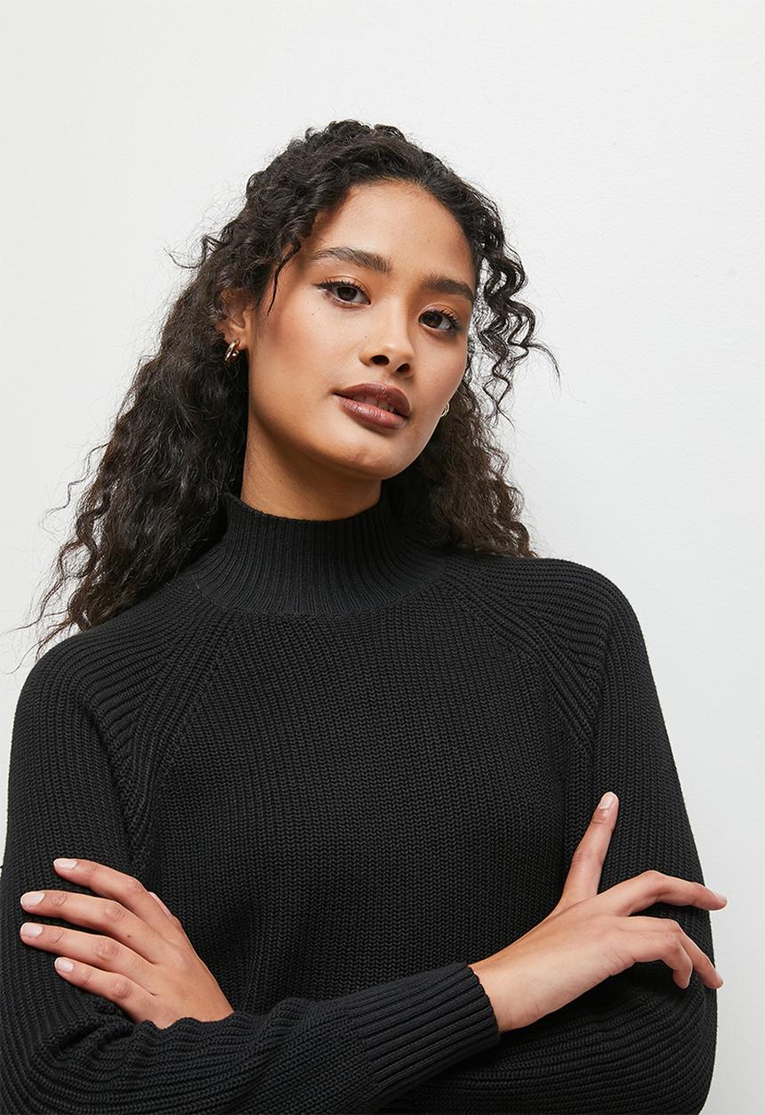 edit - Highneck raglan ribbed jumper - black