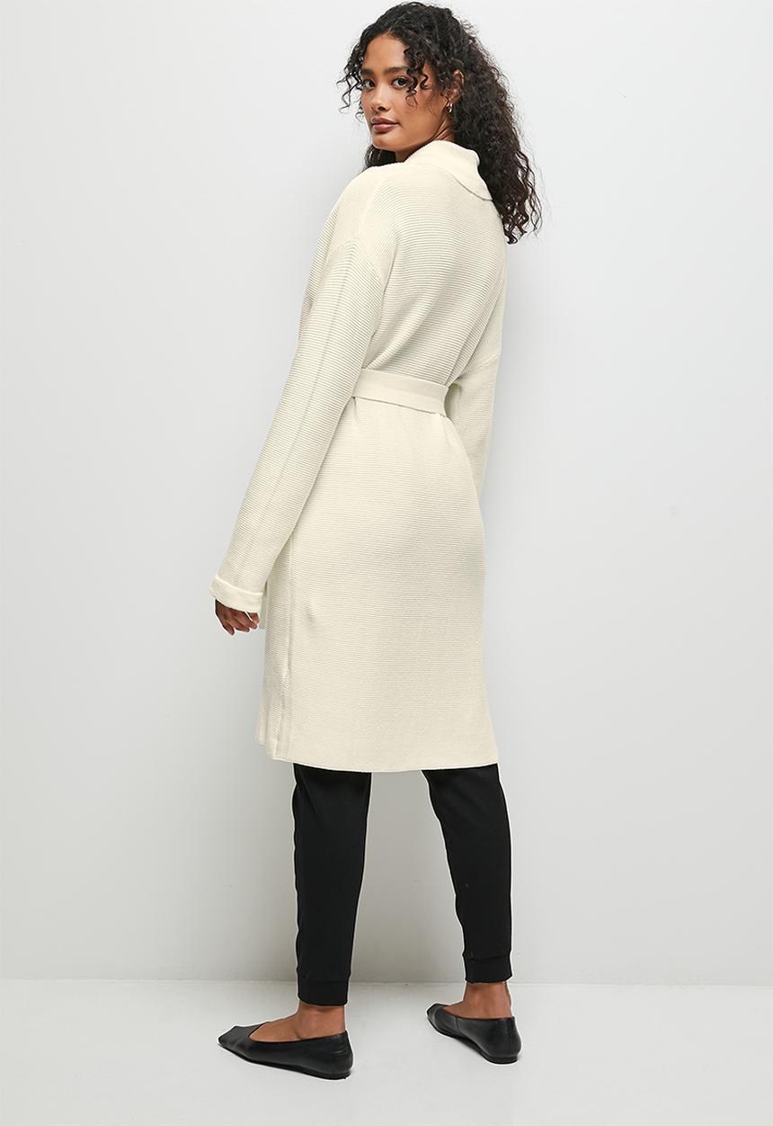 edit - Ribbed longline belted cardigan - milk