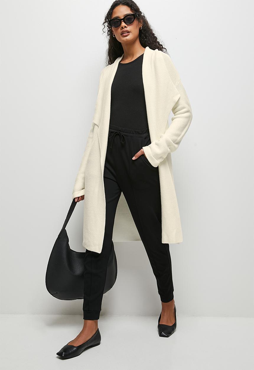 edit - Ribbed longline belted cardigan - milk