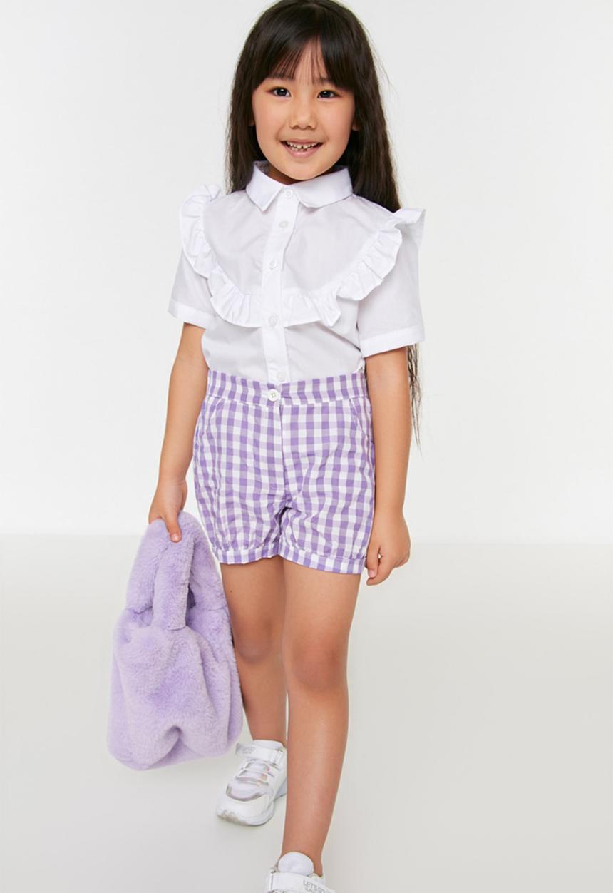 Trendyol - Girls button plaid short - lilac