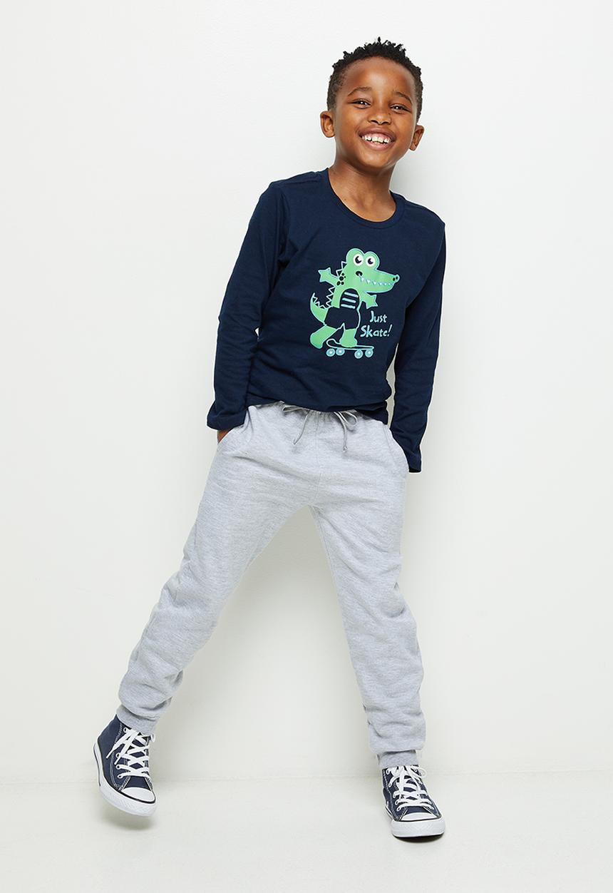 Pop Candy - Boys tee & jogger set - navy & grey mel