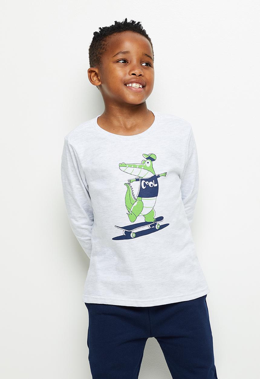 Pop Candy - Younger boys long sleeve tee & jogger set - ice melange & navy