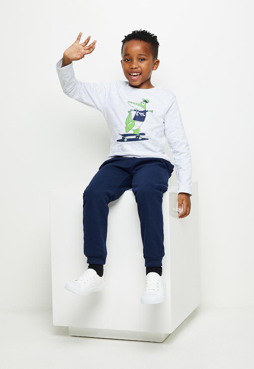 Pop Candy - Younger boys long sleeve tee & jogger set - ice melange & navy
