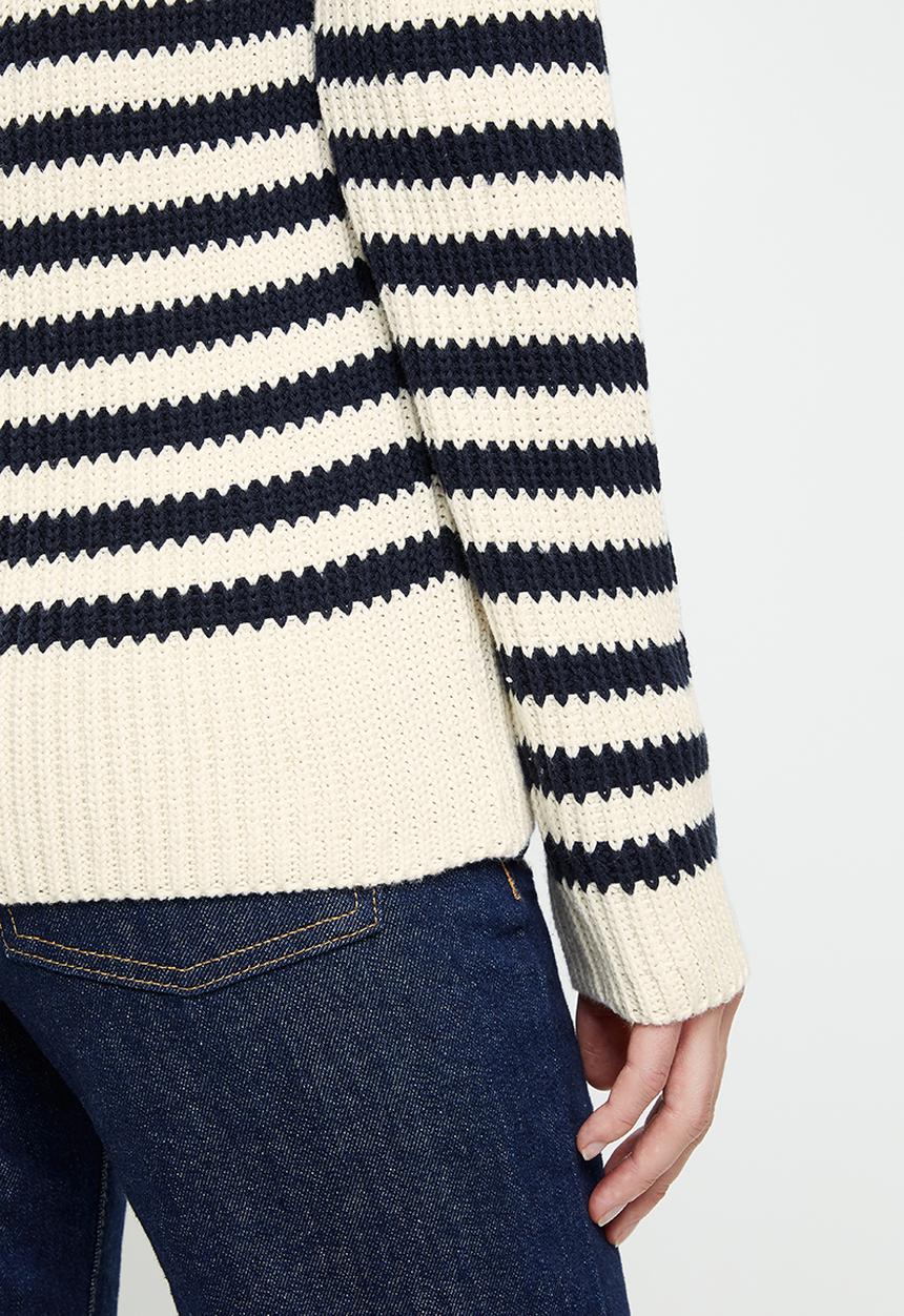 POLO - Breton stripe chunky knit - white