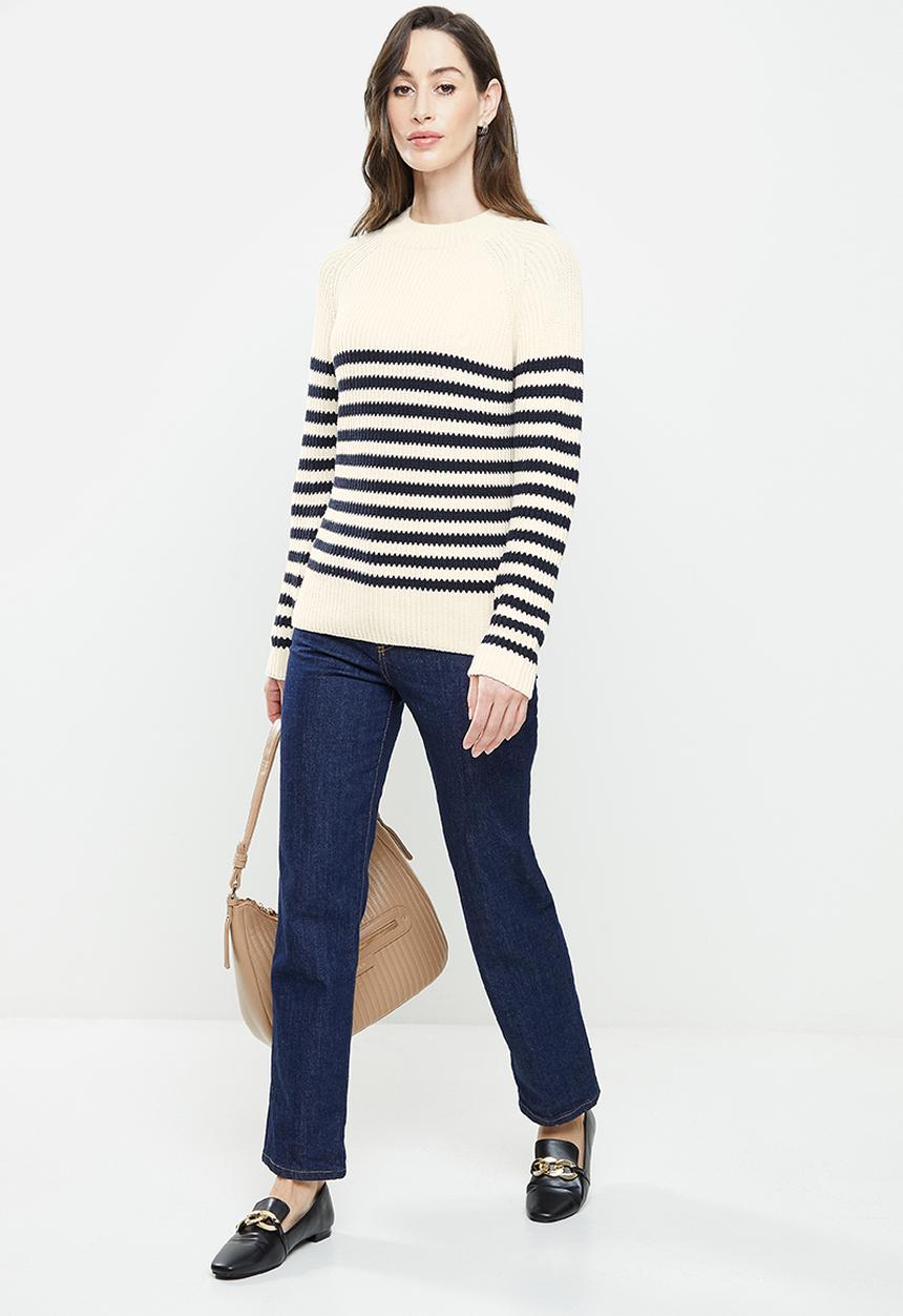 POLO - Breton stripe chunky knit - white