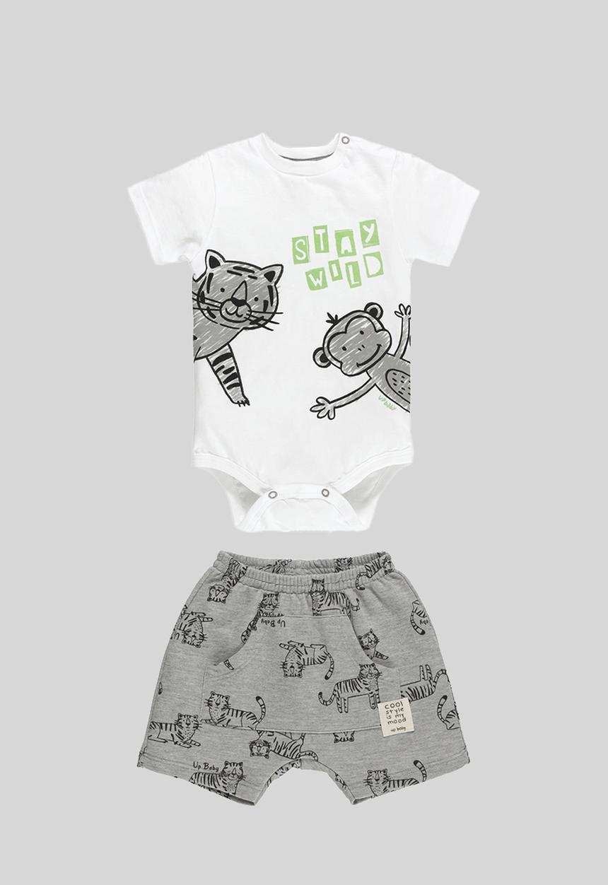 UP Baby - Bodysuit and sweat bermuda - white & grey