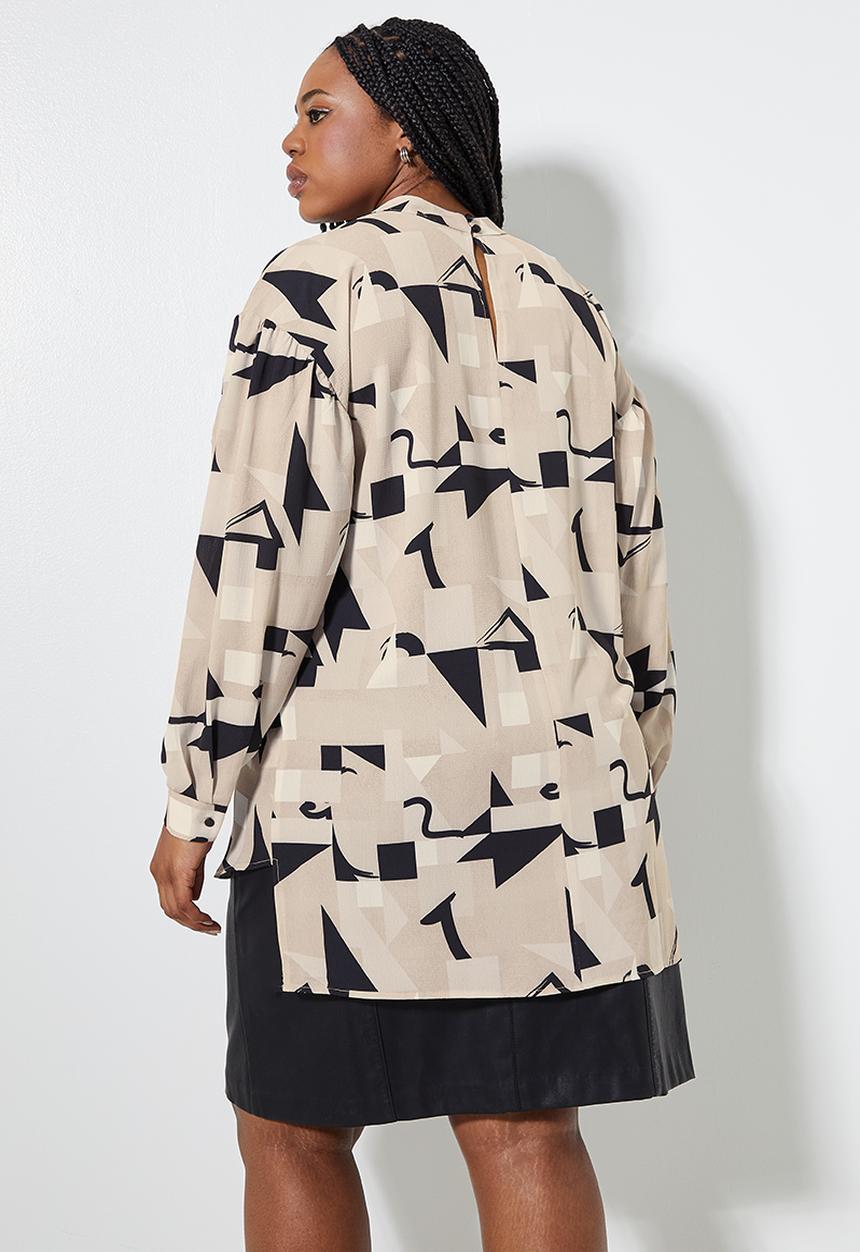 Superbalist - Longline blouse - stone and white geo