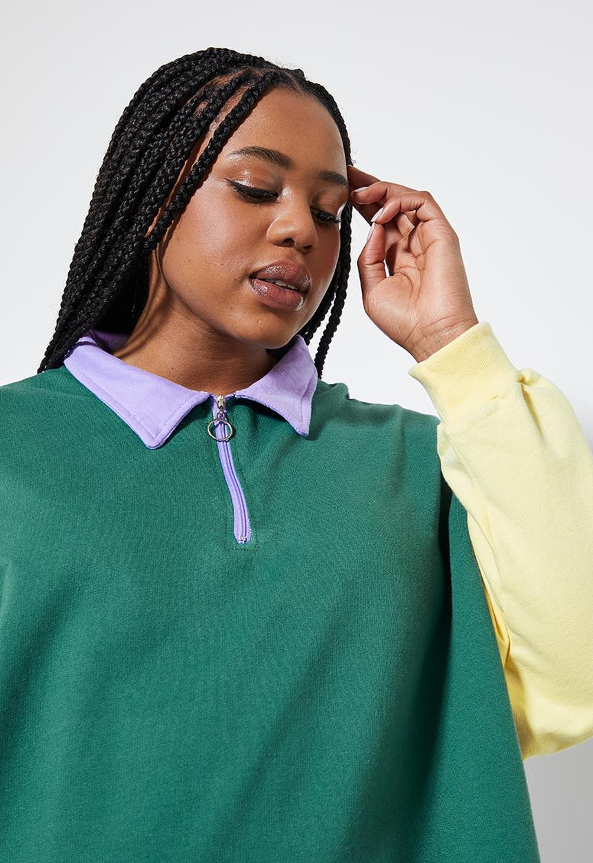 Superbalist - Collared sweat dress - green, yellow & lilac