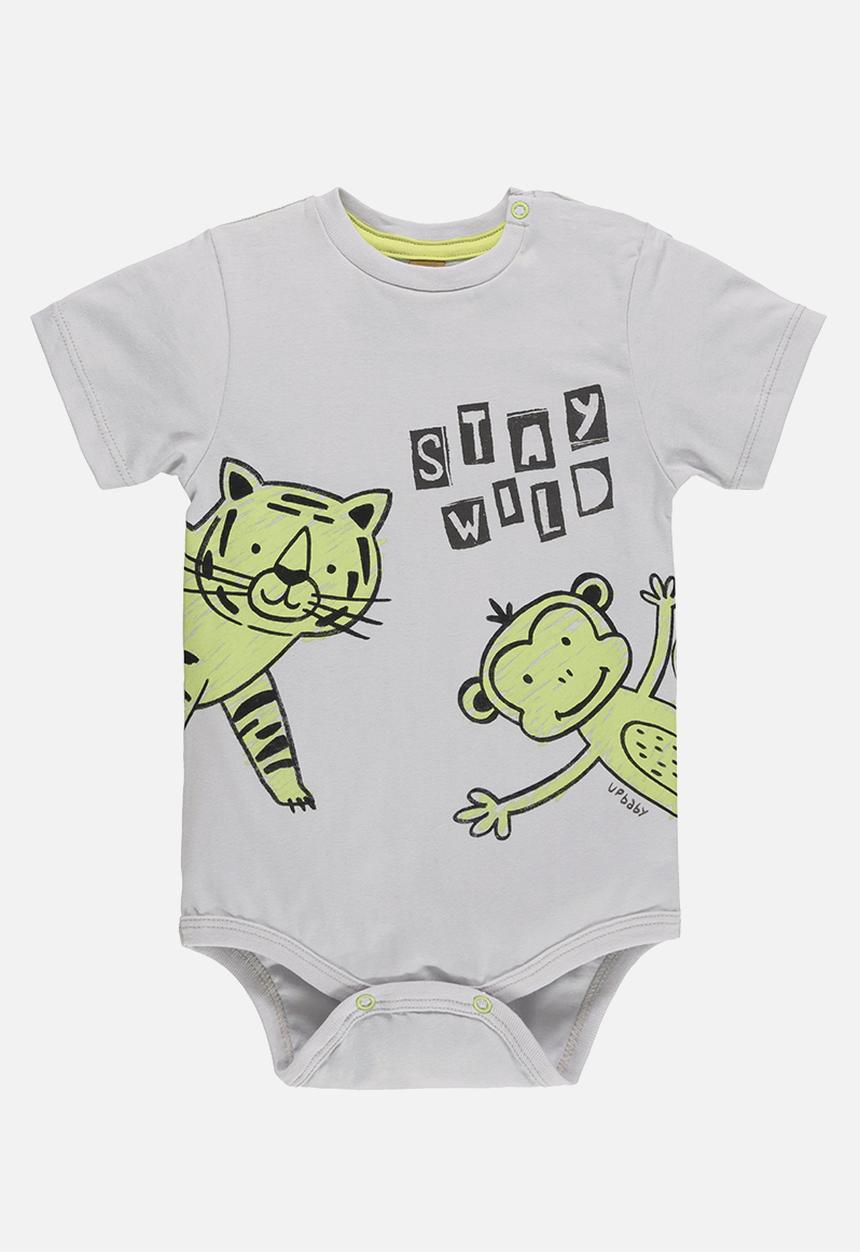 UP Baby - Bodysuit and sweat bermuda - light grey & green