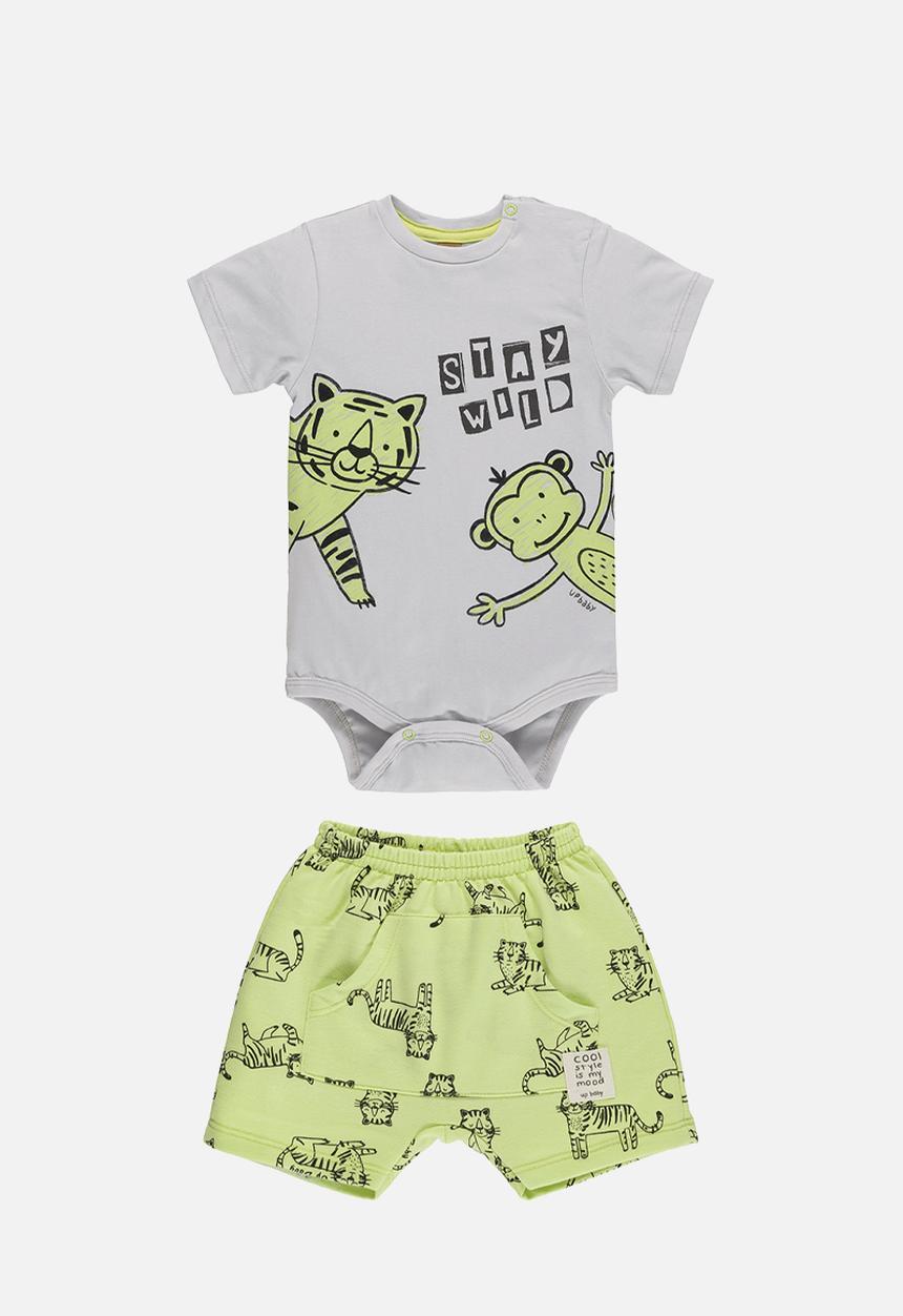 UP Baby - Bodysuit and sweat bermuda - light grey & green