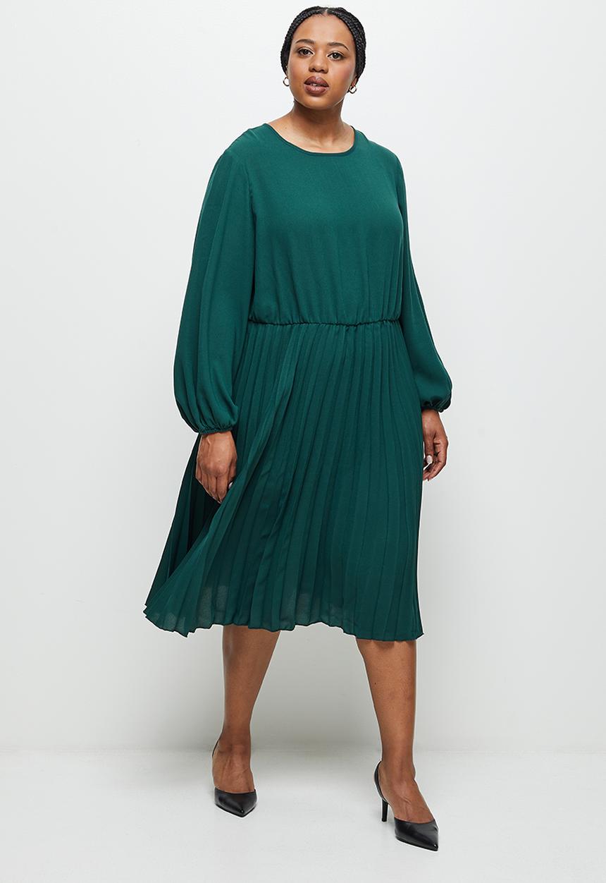 edit Plus - Pleated midi dress - emerald green