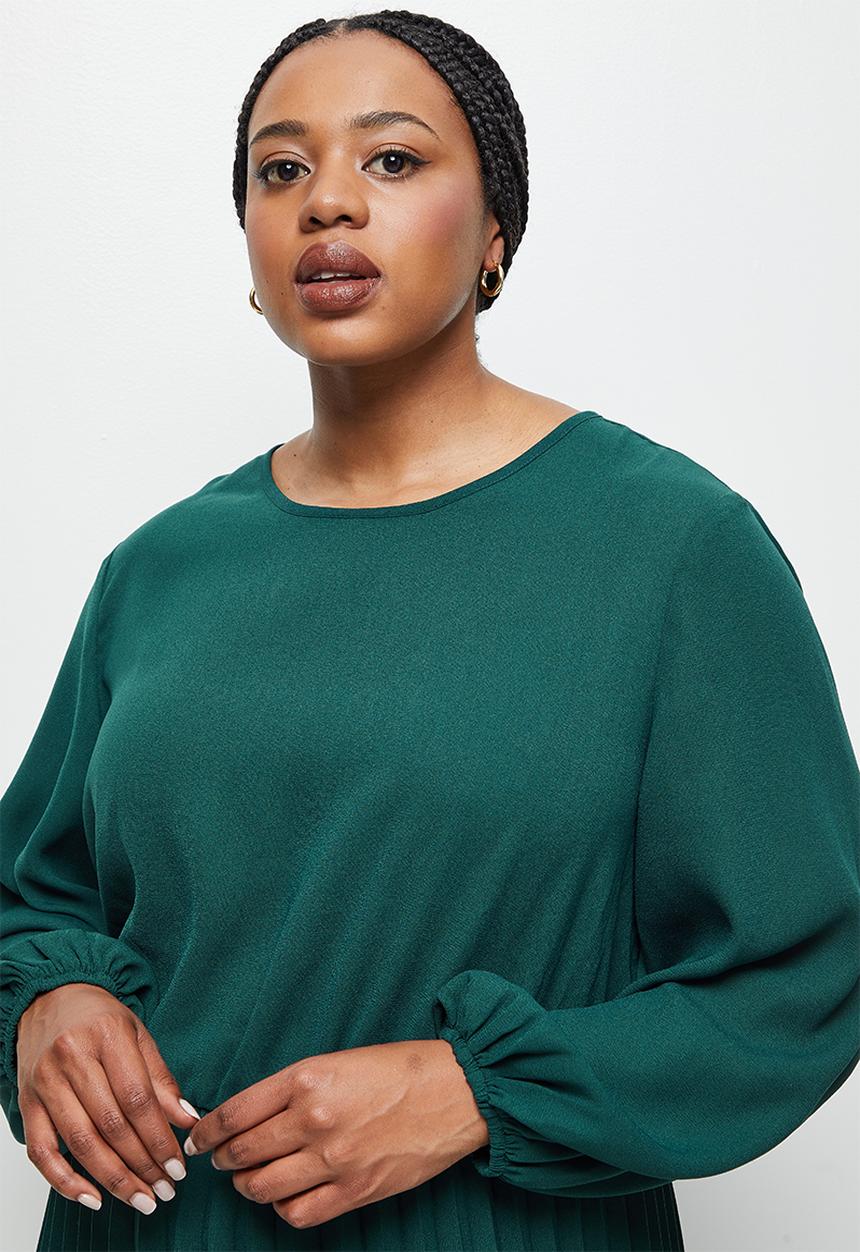 edit Plus - Pleated midi dress - emerald green
