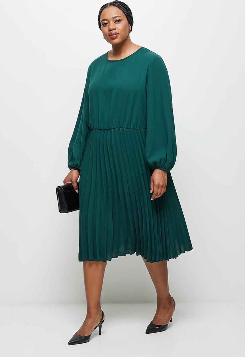 edit Plus - Pleated midi dress - emerald green