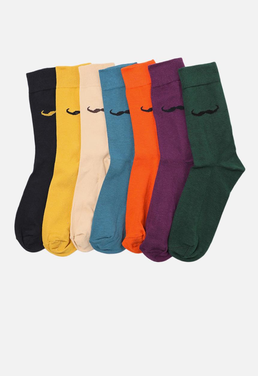 Trendyol - Moustache 7 pack socks - orange/green/blue/ecru/yellow/black