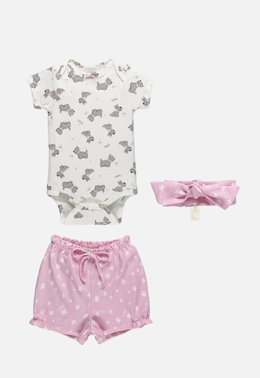 UP Baby - Bodysuit, shorts and headband - off white & pink