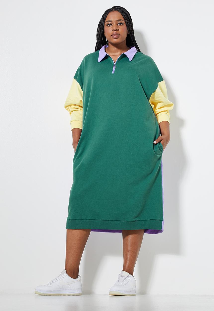 Superbalist - Collared sweat dress - green, yellow & lilac