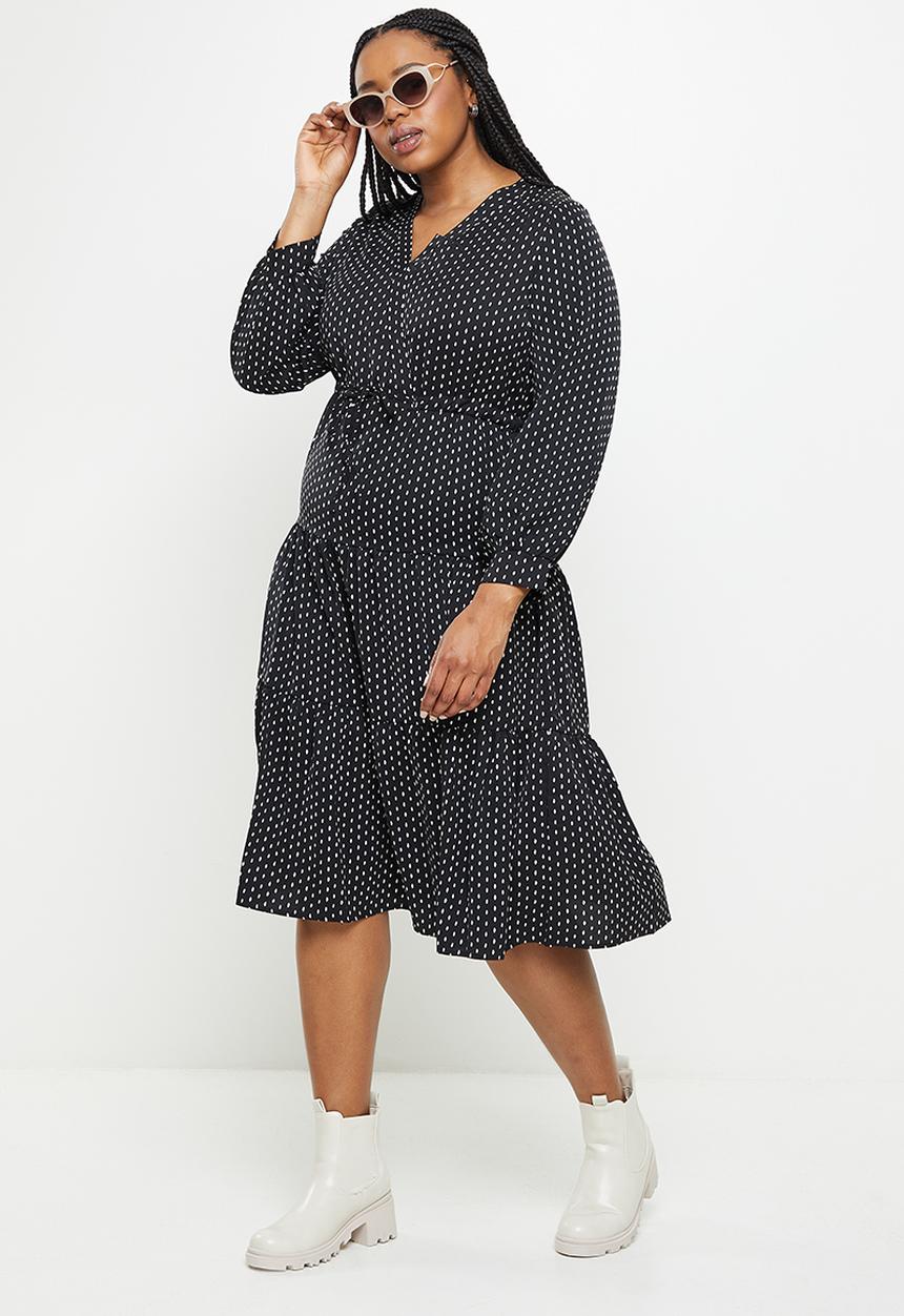 dailyfriday - Tiered belted midi- black