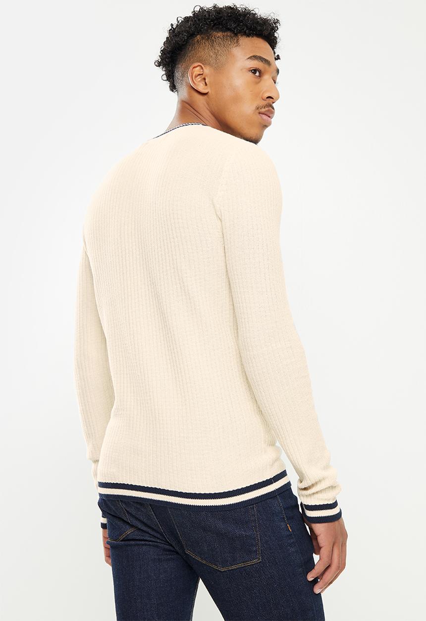 Brave Soul - Muscle fit sweater - oatmeal & navy