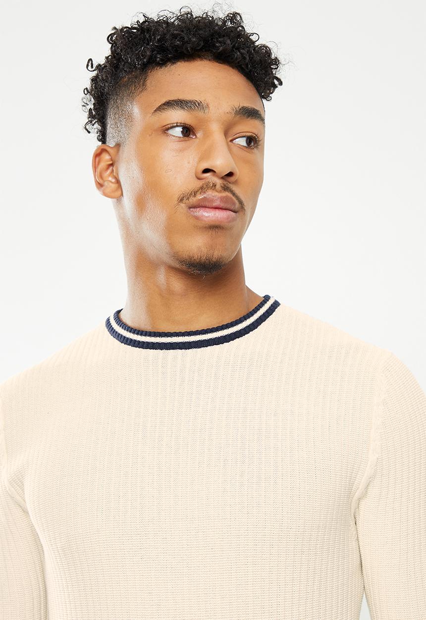 Brave Soul - Muscle fit sweater - oatmeal & navy