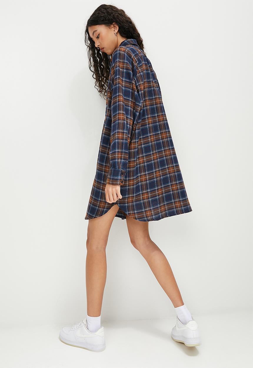 Blake - Flannel oversized shirt dress - brown check