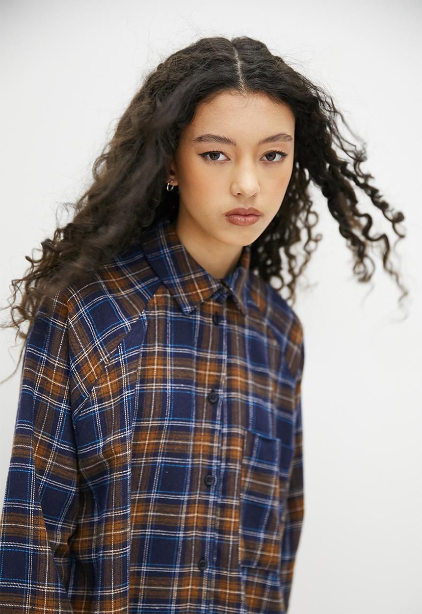 Blake - Flannel oversized shirt dress - brown check