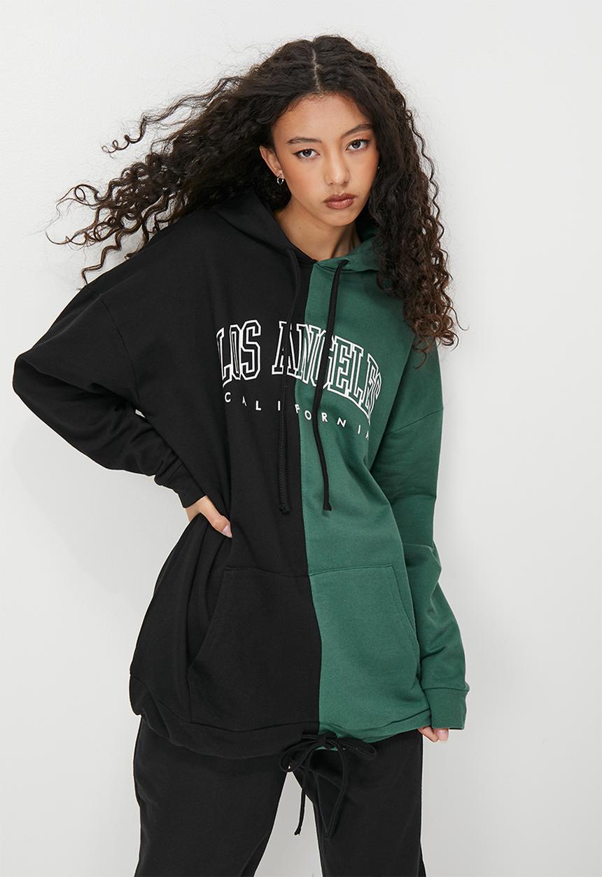 Blake - Co-ord graphic colourblock oversized hoodie - emerald & black