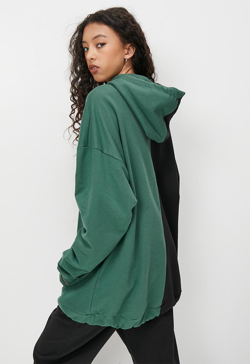 Blake - Co-ord graphic colourblock oversized hoodie - emerald & black