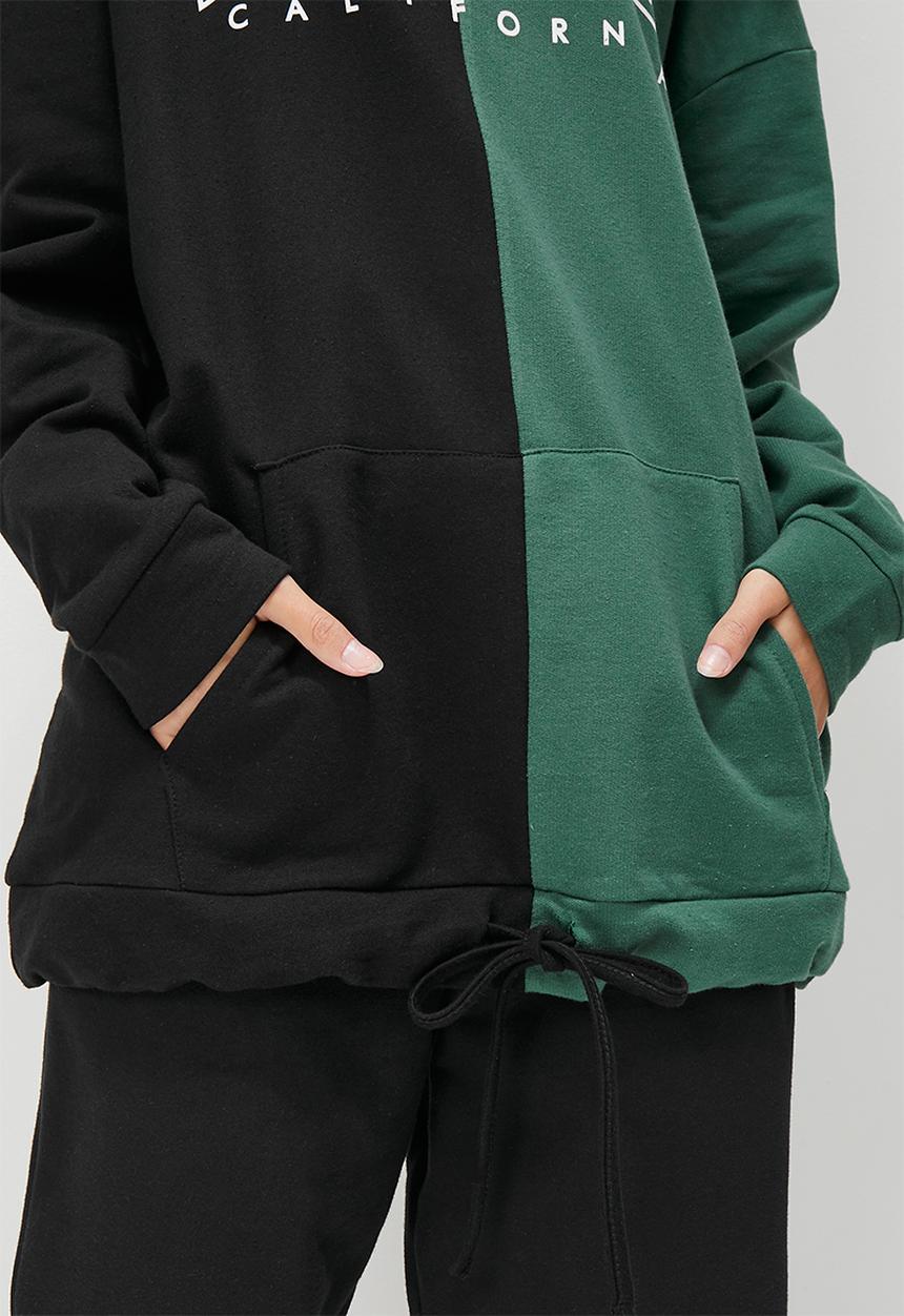 Blake - Co-ord graphic colourblock oversized hoodie - emerald & black