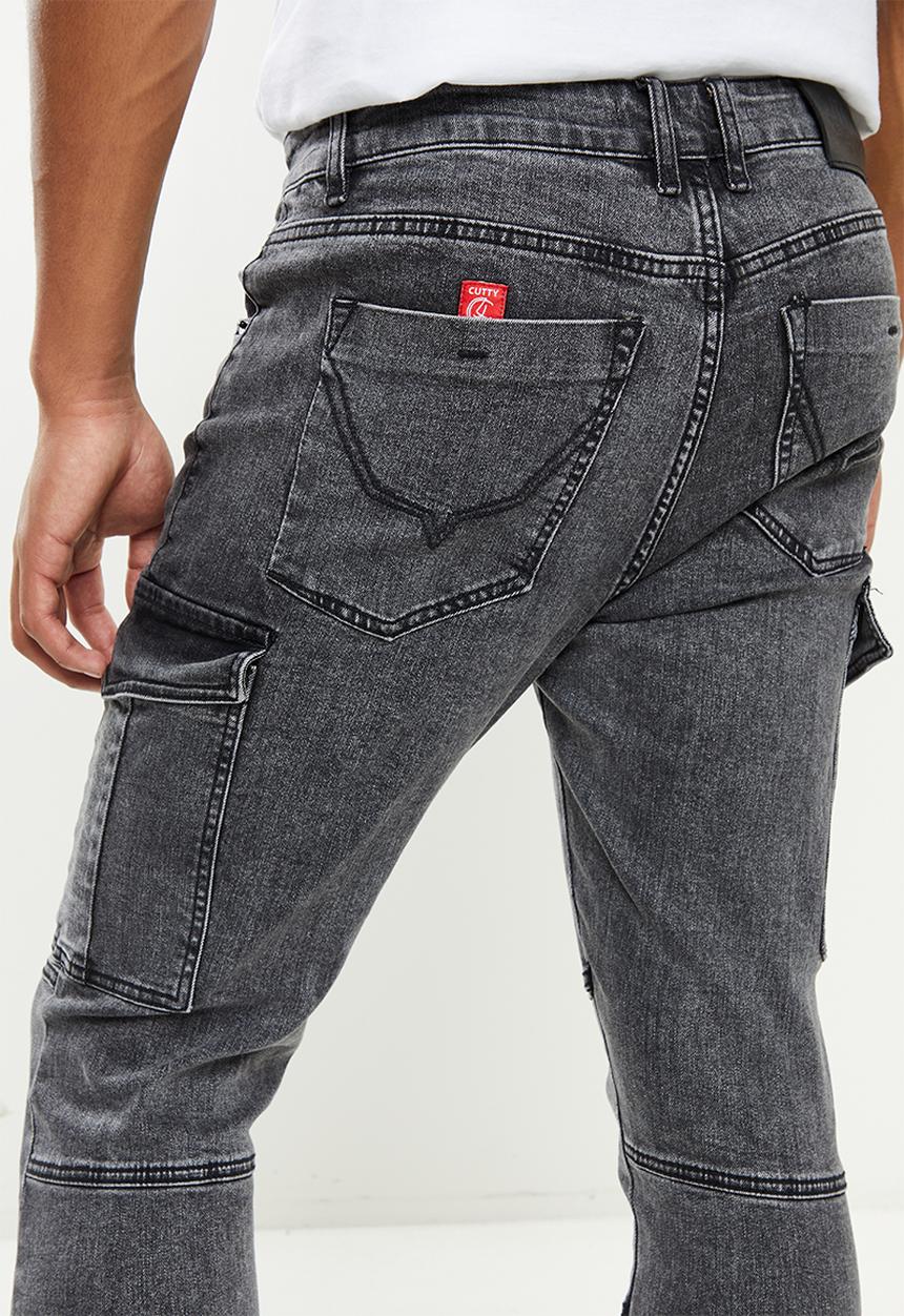 Cutty - Mens skinny fit biker denim jean - indigo