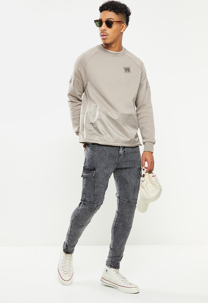 Cutty - Mens skinny fit biker denim jean - indigo